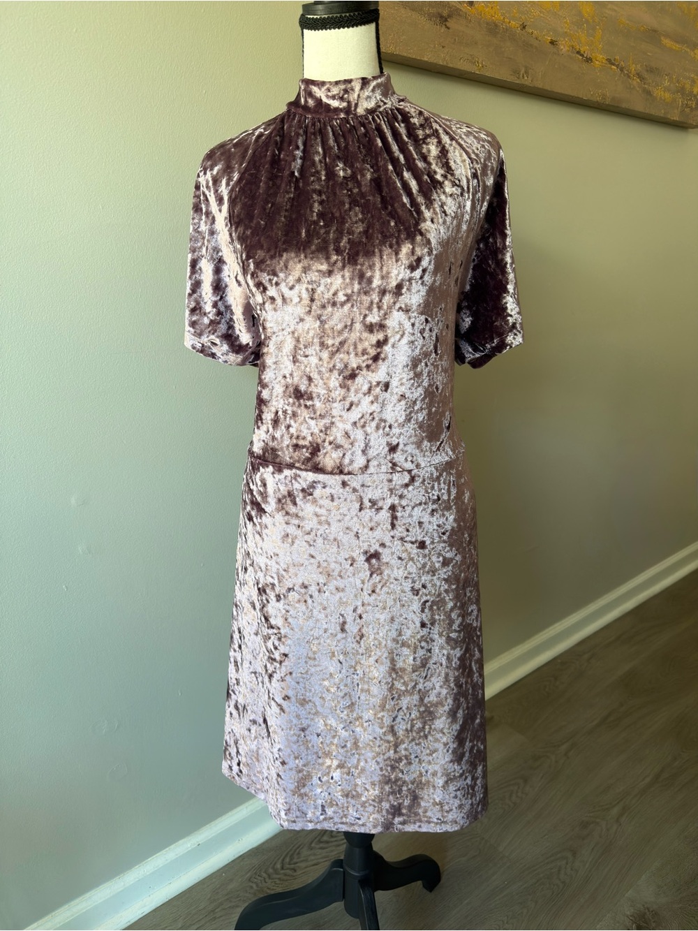 Shiela Rose Mauve Crushed Velvet High Neck Dress XL Gothic Witchy Fairycore